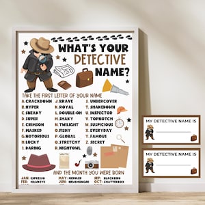 Finden Sie Ihren Detektivnamen, Spion-Kinder-Party-Spiel, Spion-Geheimagent-Abzeichen ID, Mystery Party Requisiten, Spezialagent-Fluchtraum, Geheimagent