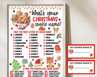 What&#39;s Your Christmas Cookie Name Game, Christmas Cookie Exchange, Cookie Decorating Party, Cookie Swap, Fun Holiday Game
