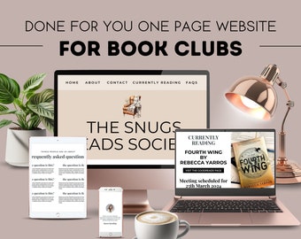 Website For Book Club, Library Book Club, Book Club Meeting Flyer, Online Book Club Landing Page, One Page Virtual Book Club Website