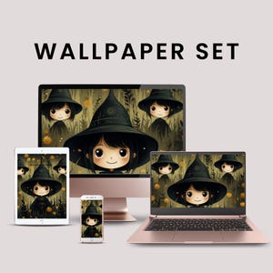 Cute Witch Phone Wallpaper, Halloween Desktop Background, Android  iPhone Wallpaper, Spooky Ipad Lock Screen Background Wallpaper