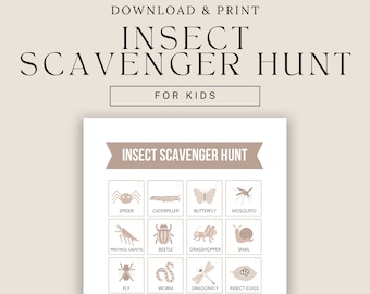 Insect Scavenger Hunt, Nature I spy Game, Children Treasure Hunt, Kids Outdoor Scavenger Hunt, Montessori Learning, Hide and Seek