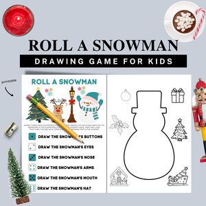 Draw A Snowman, Christmas Eve Box Filler, Kids Christmas Game, Dice Game For Kids, Christmas Activity, Board Game For Preschoolers