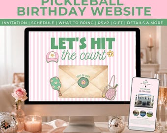 Pickleball Birthday Party, Editable Birthday Party Canva Website, Digital Birthday Invitation With RSVP, Digital Party Website