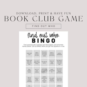 Book Club Game, Icebreakers For Book Club, Guess The Guest Bingo Game, Readers Questions for Meet and Greet, Book Club Meeting