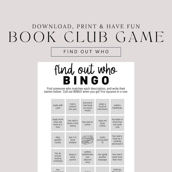 Book Club Game, Icebreakers For Book Club, Guess The Guest Bingo Game, Readers Questions for Meet and Greet, Book Club Meeting