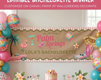 Tło do zdjęć panieńskich w Palm Springs, baner Bach Royale, tablica powitalna na wieczór panieński, dekoracje na wieczór panieński, dekoracje na plażową imprezę dla panny młodej