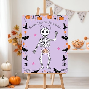 Pin The Bow on The Skeleton, Halloween Party Sign, Halloween Classroom Party Game, Spooky Family Game, Halloween School Party Game