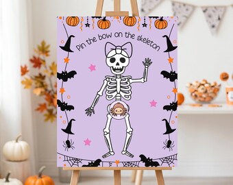 Pin The Bow on The Skeleton, Halloween Party Sign, Halloween Classroom Party Game, Spooky Family Game, Halloween School Party Game
