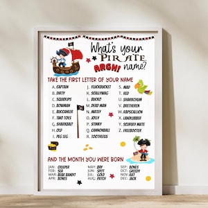 Quel est votre nom de pirate, décoration de fête d&#39;anniversaire pirate, fête d&#39;anniversaire de garçons, fête pirate, jeux de société pour garçons signe de bienvenue fête pirate