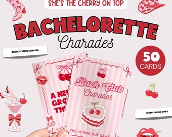 Guess The Word Bachelorette Game, She's The Cherry On Top, Charades Bachelorette Cards, Bridal Shower Activity, Bride Party Icebreaker