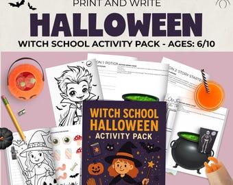 Spooky Drawing and Writing, Halloween Trivia Quiz for Kids, Witch School Activity Pack, Halloween Party Games, Halloween Classroom