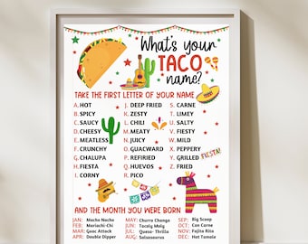What's Your Taco Name, Cinco De Mayo Activity, Mexican Birthday Party, Fiesta Party Kids Games, Cinco De Mayo Classroom Activity for Kids