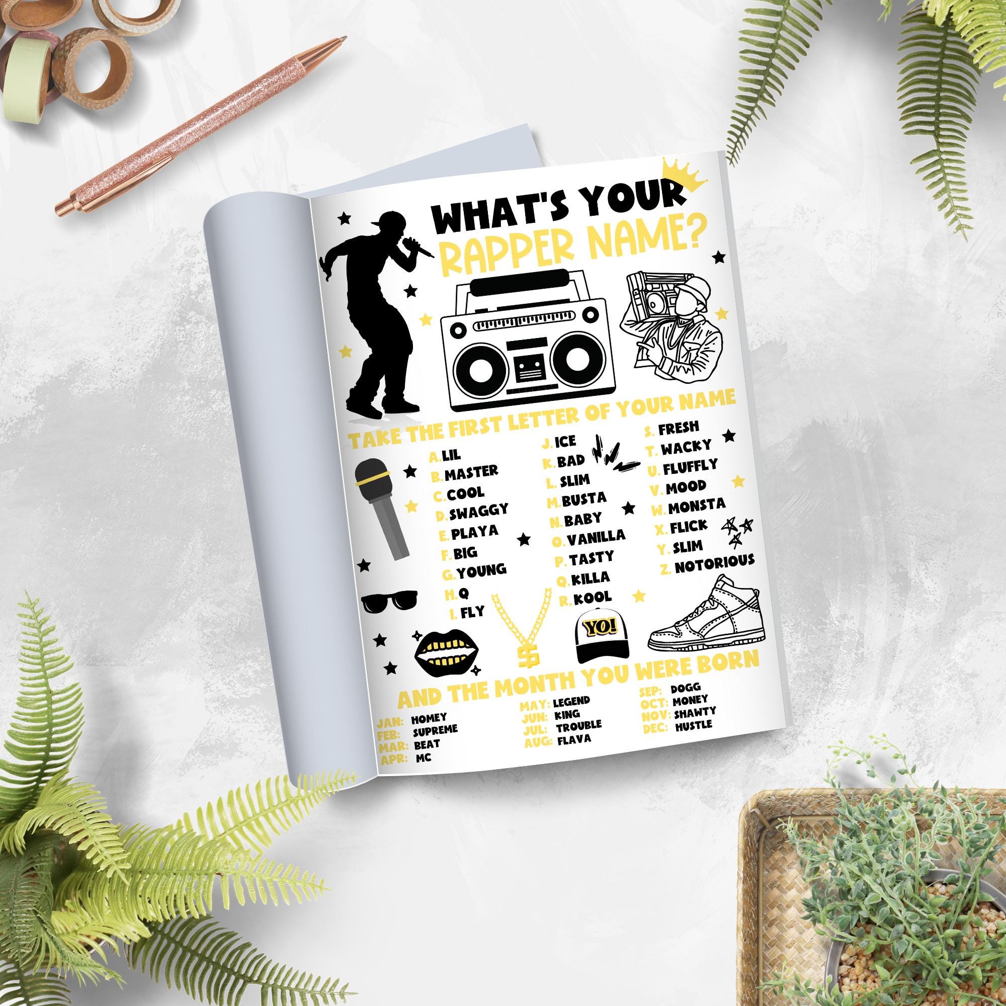 What's Your Rapper Name, Notorious One, Hip Hop Party Decor, Music ...