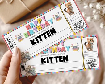 Birthday Surprise Kitten Reveal, Pet Announcement, Birthday Gift Reveal For kids,  You're Getting A Kitten, Kitten Adoption Certificate