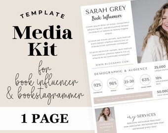 Editable Media Kit For Bookstagram, Book Influencer Branding Kit, Influencer Rate Sheet, Blog Media Kit, Social Media Blogger Press Kit