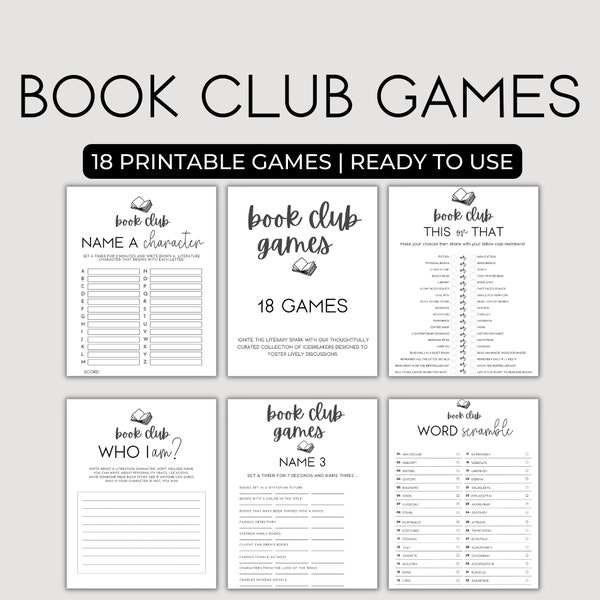 Icebreakers Games, Reading Group Activity, Book Club Party Game, Bingo Game, Charades Game, Book Club Meeting Game Bundle, Virtual Book Club