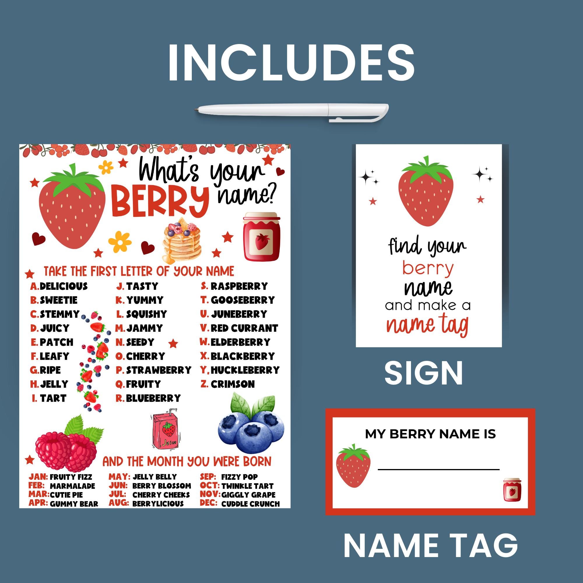 What's Your Berry Name Game, Berry Sweet Party Activity, Berry First ...