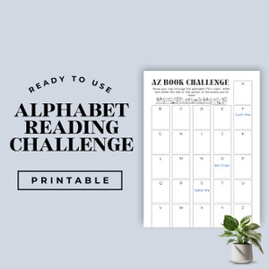 AZ Book Challenge, Alphabet Reading Challenge, Bullet Journal Page, Printable Reading Tracker, Reading Log, Book Challenge Game