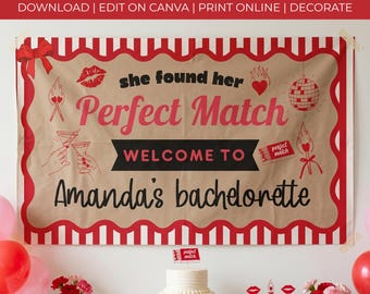 Bridal Shower Photo Backdrop, Perfect Match Hen Party Banner, Bachelorette Welcome Sign, Editable Banner Sign, Bride Party Wall Decor