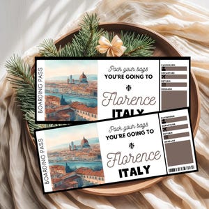 Italien Travel Surprise Ticket zum ausdrucken, Packen Sie Ihre Taschen, die Sie nach Italien gehen, Trip Reveal Boarding Pass
