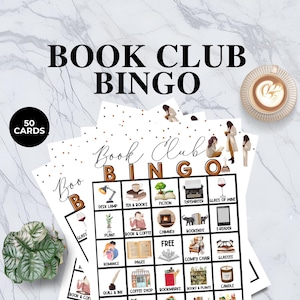 Atividade divertida para festa com tema de livro, jogo de cartas de bingo do clube do livro, quebra-gelo para grupo de leitura, clube do livro virtual, clube do livro da biblioteca
