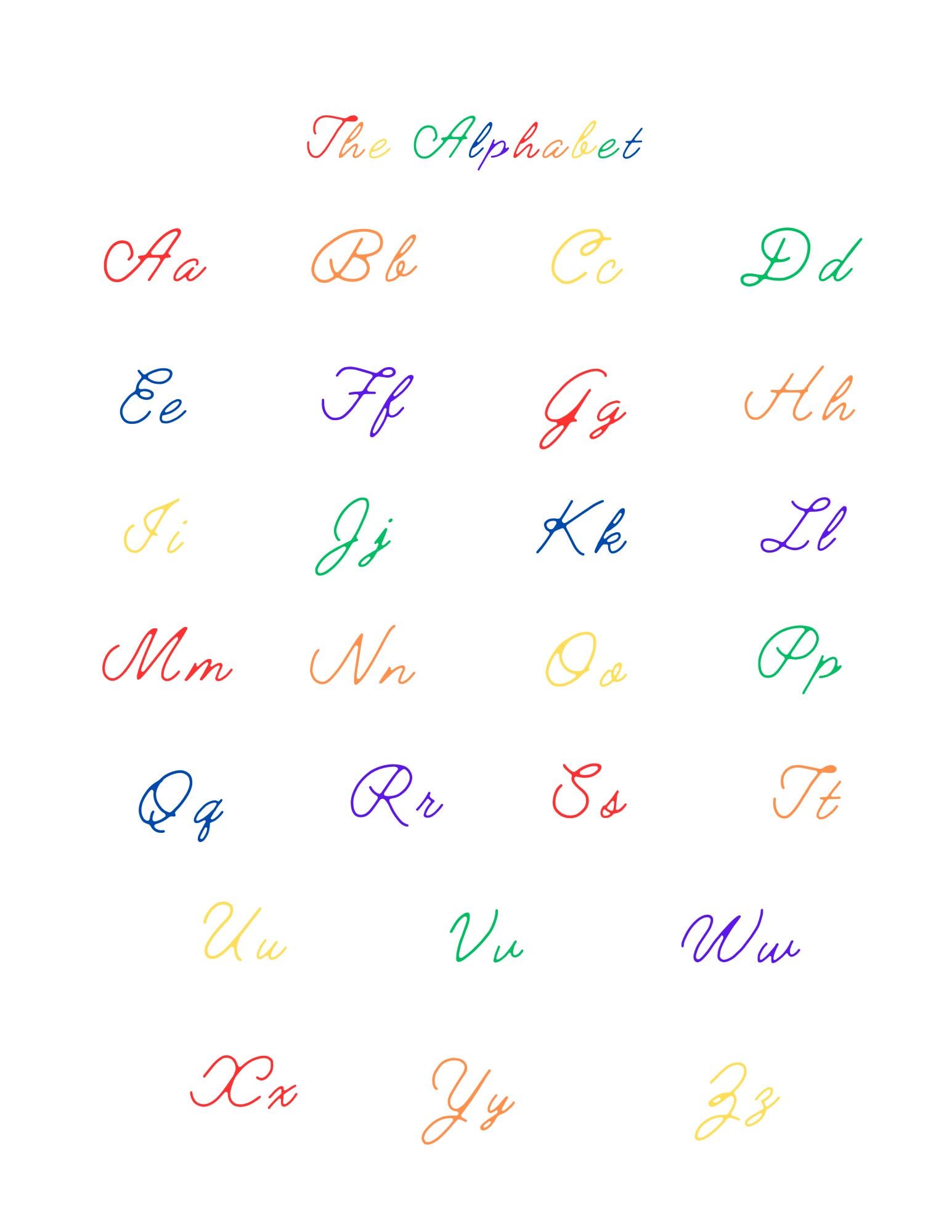 Colorful Cursive Alphabet Poster | Printable Educational Wall Art for ...