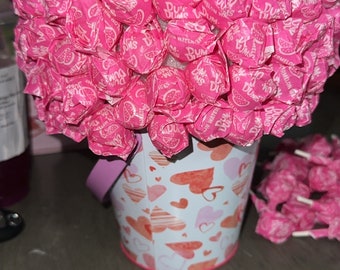 Pink Candy Bouquet, Lollipop Candy Basket, Dum Dum Basket