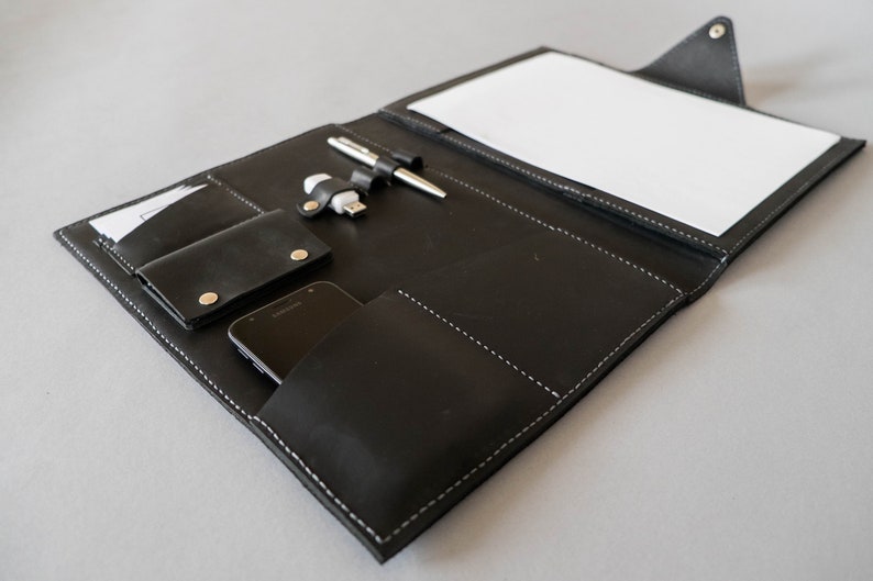 Black Leather Folder Personalized business folio Leather Etsy
