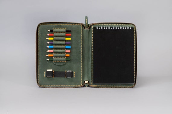 A5 Leather Sketchbook Cover Flip Pad Drawing Book And Pencil Etsy
