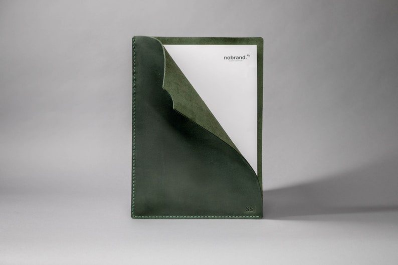 Leather document sleeve Personalized green leather folder Etsy
