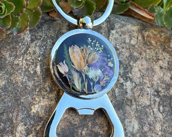 Llavero de flores silvestres naturales, llavero floral, flores secas, abridor de botellas, llavero abridor de botellas, llavero de flores silvestres, Montana, hecho en Idaho