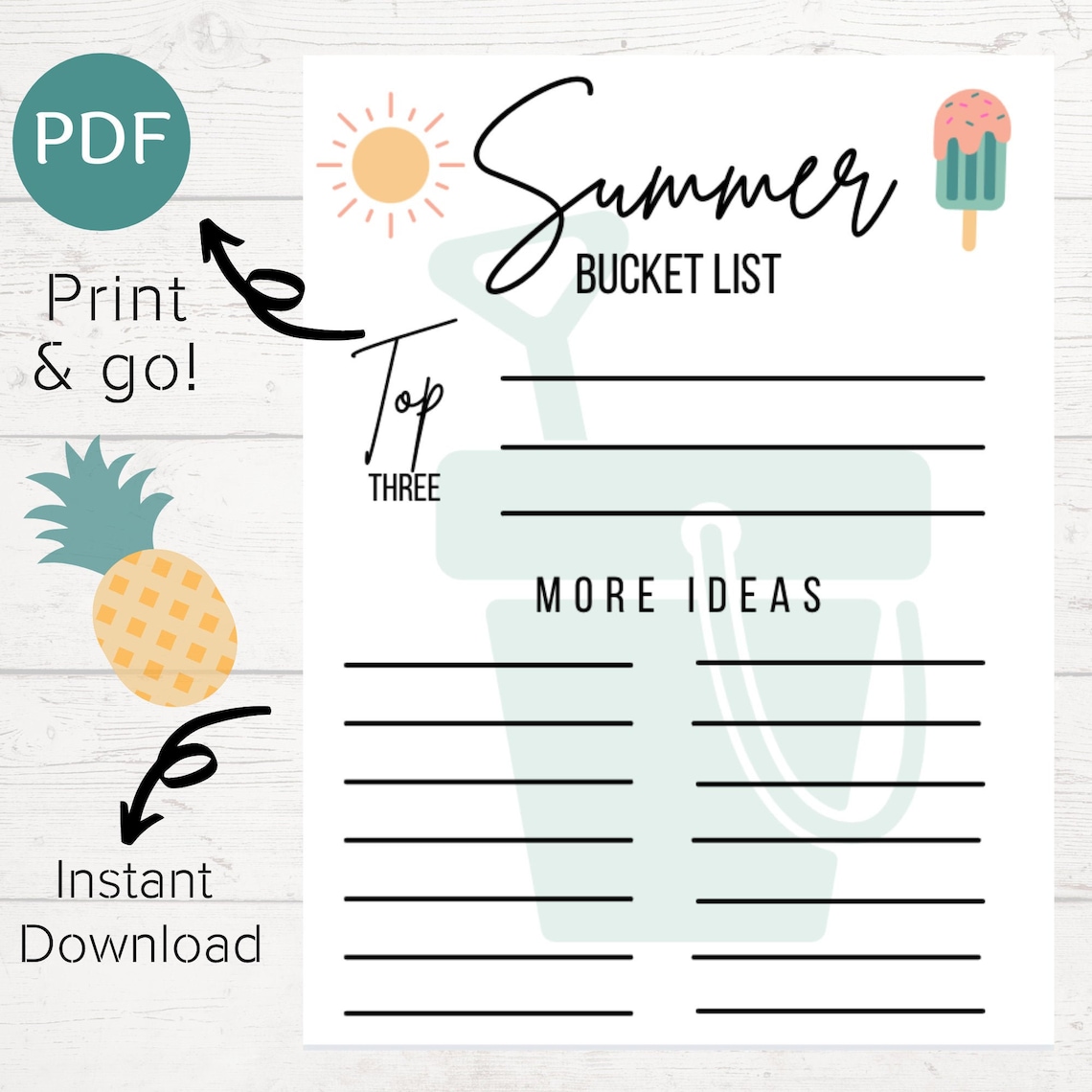 Summer Bucket List Printable Instant Download PDF Summer Wish List Kids ...