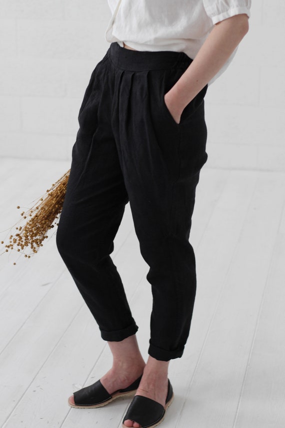 women's tapered leg linen trousers