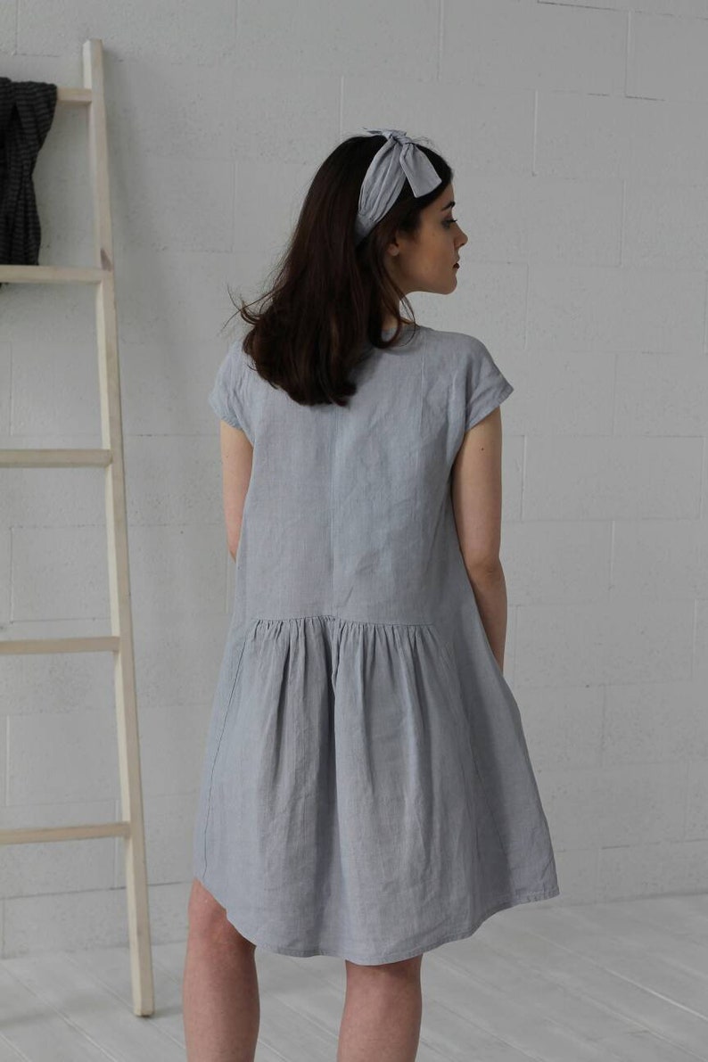 Blue Linen Dress Linen Sundress Women Dress in Pockets Grey | Etsy