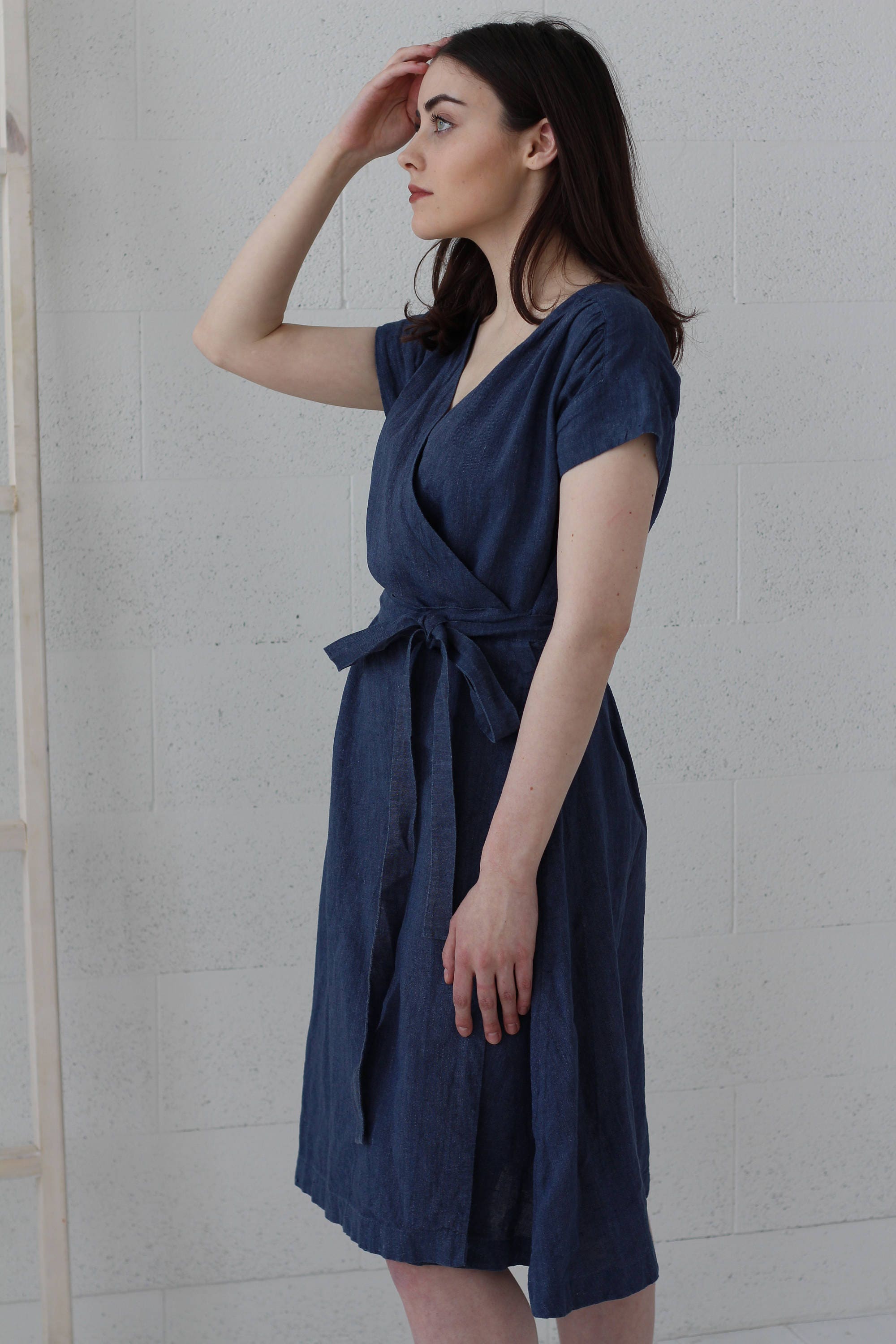 Amelia-wrap Dress From Blue Linen Jeans Blue Women's Dress - Etsy Canada