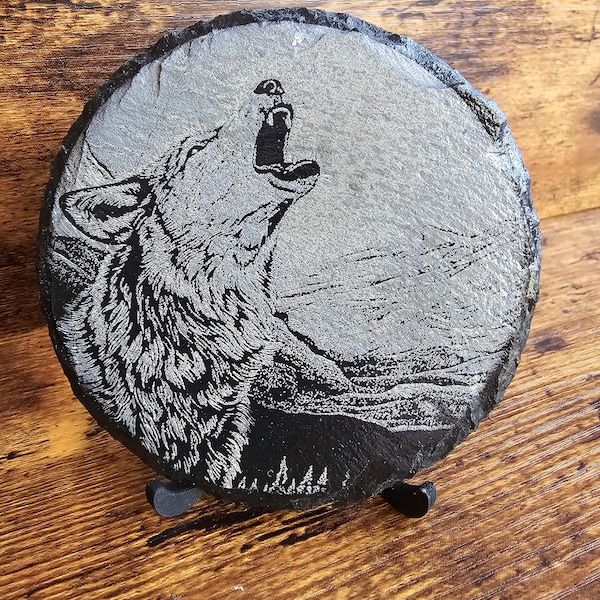 Slate coaster with a wolf image (no. 6 of 8)