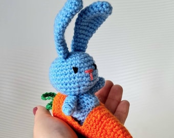 Bunny in the carrot,  rabbit soft toy, amigurumi plush bunny, Chinese animal zodiac symbol 2023