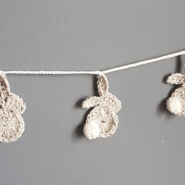 Crochet bunnies garland, rustic rabbit bunting, nursery decoration, Easter wall hanging, newborn photo prop, first birthday decor