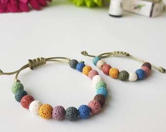 Matching Lava Stone Bracelet Set, Aromatherapy Diffuser, Family Jewelry