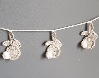 Guirlande de lapins au crochet, guirlande de lapins rustique, décoration de chambre d'enfant, suspension murale de Pâques, accessoire photo pour nouveau-né, décoration de premier anniversaire