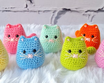 Mini crochet cat, little plush kitty figurine, miniature cat soft toy, handmade gift for cat owners and pet lowers, rainbow colours