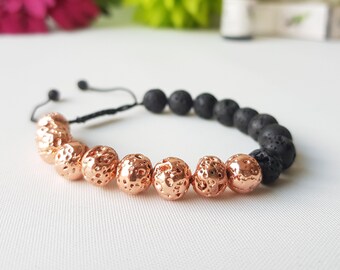 Rose Gold Lava Stone Bracelet, Essential Oil Diffuser, Aroma Jewelry