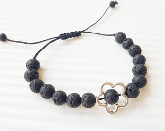 Children aroma bracelet with flower, fidget sensory anxiety braclet, oil diffuser, adjustable lava stone bracelet, anti stress jewelry