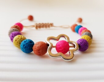 Kids lava bracelet, oil diffuser, adjustable colorful aromatherapy lava stone bracelet, anti stress jewelry, gift for teenager, girl