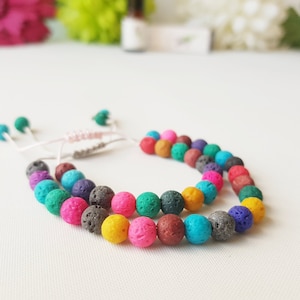 Matching bracelets for mother and daughter, adjustable colorful aromatherapy wristbands for child and adult, anxiety lava stone bracelets