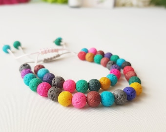 Matching bracelets for mother and daughter, adjustable colorful aromatherapy wristbands for child and adult, anxiety lava stone bracelets
