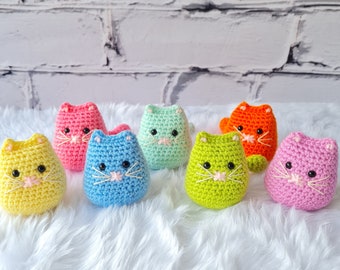 Mini crochet cat, little plush kitty figurine, miniature cat soft toy, handmade gift for cat owners and pet lowers, rainbow colours