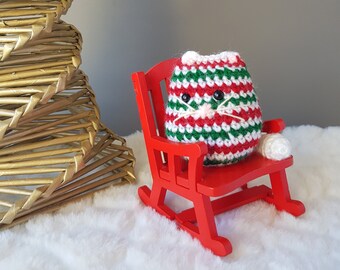 Crochet Christmas Cat Ornament, Handmade Plush Kitty with Santa Hat