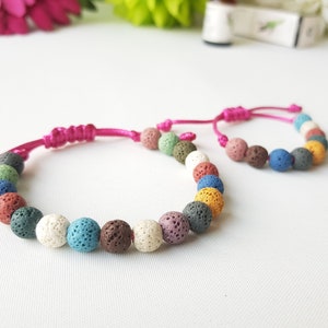 Matching lava stone bracelets for mother and daughter, adjustable colorful aromatherapy wristbands for child and adult