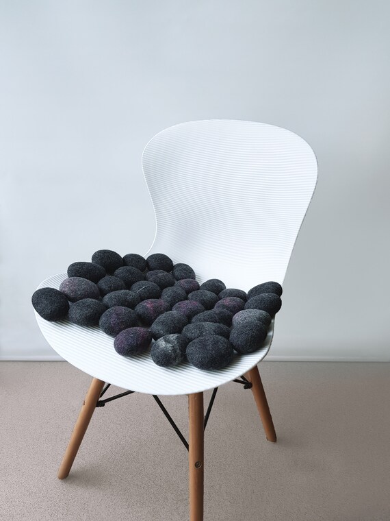 Felt Stone Pillow Grey Felted Wool Cushion Chair Pad Look Etsy